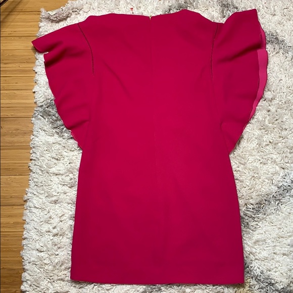 Trina Turk Flutter-Sleeve Crepe V-Neck Shift Dress - Picture 5 of 5